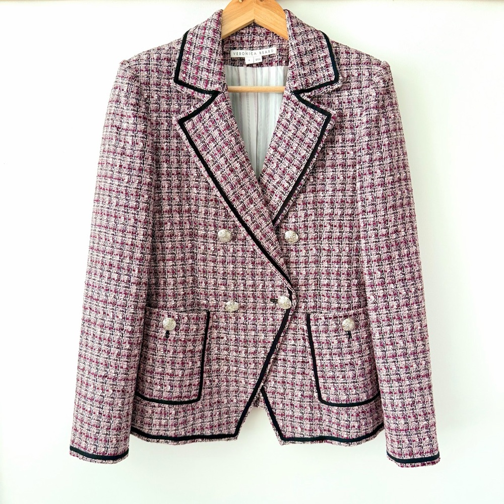 VERONICA BEARD | Theron Pink Purple Tweed Dickey Blazer Jacket US 8 - Picture 6 of 12